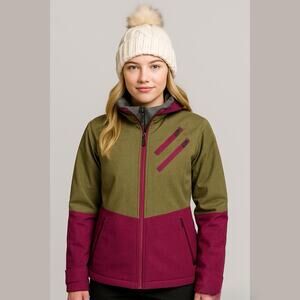 Boulder Gear Women Olive Green Purple Color Block Winter Ski Jacket Coat Large*